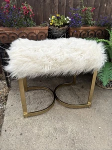 Fluffy Metal Stool Dressing Table Faux Fur Shaggy Style Covered Curved Stool - Picture 1 of 6