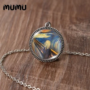 Edvard Munch El Grito Decorativo Collar Redondo Joyería Plata Arte Colgante - Imagen 1 de 3
