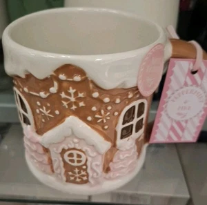 Pfefferminze & Kiefer Lebkuchen rosa Haus handbemalt 16 Unzen Keramiktasse Neu mit Etikett - Bild 1 von 11
