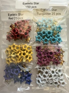 150 pieces STAR EYELETS Embellishments Eyelet Daisy Red Purple White Yellow - Picture 1 of 4