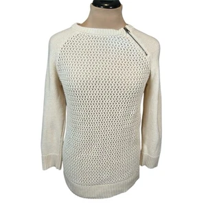 Suéter Loft 100% Algodón Talla Pequeña Detalle Cremallera Crema Invierno Blanco Tejido Abierto - Imagen 1 de 6