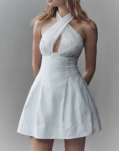 Mini Vestido de Novia BHLDN Marfil Entrecruzado Halter Adornado con Perlas NUEVO X-PEQUEÑO - Imagen 1 de 4
