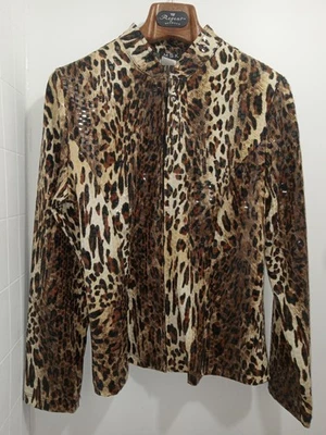 Chaqueta ligera brillante con estampado de guepardo y cremallera completa MSK para mujer talla LG, manga larga  Foto 1 de 4