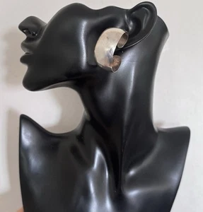 Modernist 925 Sterling Silver Huge Large Wide Hoop Earrings 1.5” - Picture 1 of 10