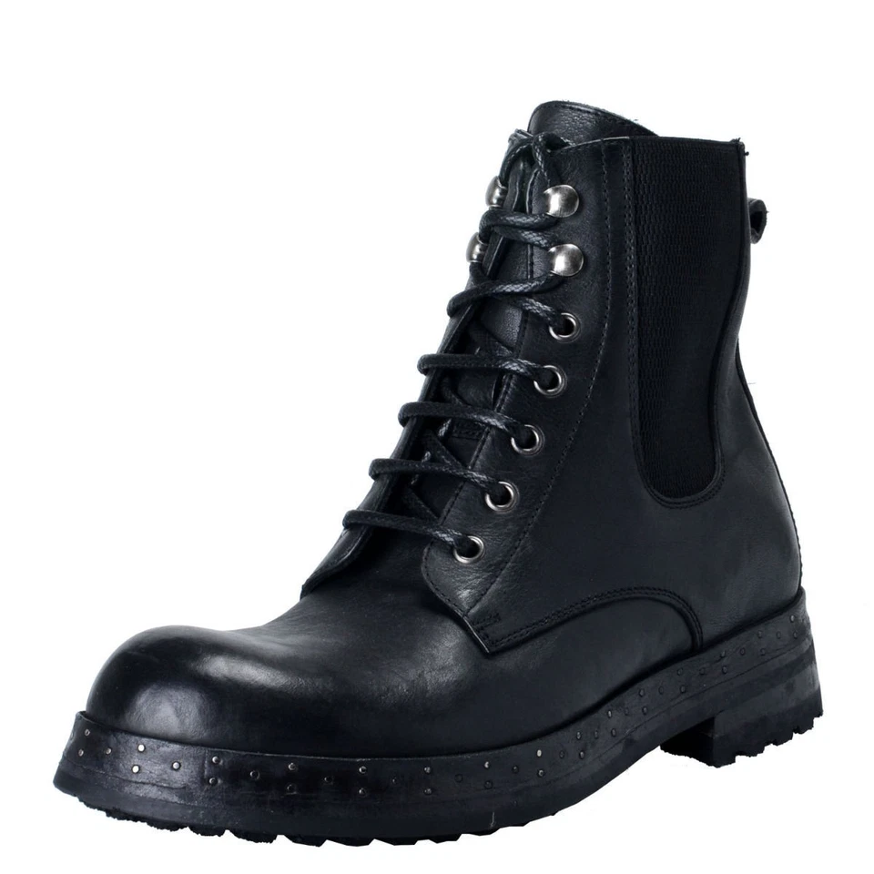 Dolce & Gabbana Hombres Cuero Negro Botas Militares Zapatos Talla 6 7 9 10 Foto 1 de 4