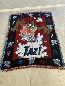 Rare TAZ Tasmanian Appx. 46"x55" Tapestry Throw Blanket Warner Bros 1996 Vintage - Picture 1 of 17