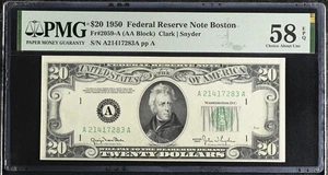 1950A Federal Reserve Note Boston $20 Dollars Fr#2059-A PMG Grade 58 EPQ Gem  - Picture 1 of 2