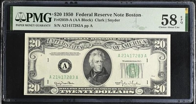 1950A Federal Reserve Note Boston $20 Dollars Fr#2059-A PMG Grade 58 EPQ Gem  - Image 1 of 2