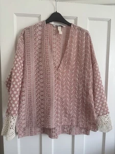 Zara XS Pink Blouse with Broderie Anglais Cutwork Embroidery Pink Cream boho - Picture 1 of 7