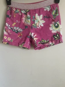 Gap Kids Girls Floral Shorts Size L Large 10-11 Pink Glitter Stripe Pull On - Picture 1 of 3