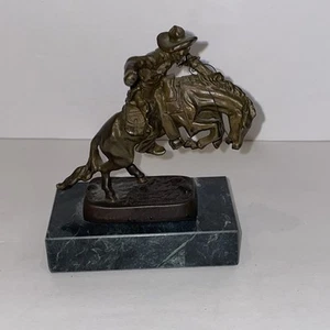 Vtg Fredrick Remington Bronze Mini Bronco Buster Sculpture Statue Cowboy Marble - Picture 1 of 10