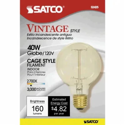 6 Pack S2425 Globe Cage Vintage Style 40W 120V G25 Amber Filament Light Bulb - Image 1 of 2