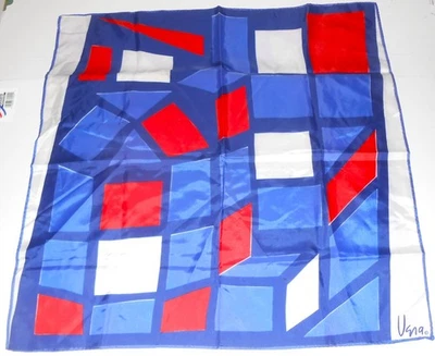 Bufanda de seda vintage Vera roja blanca y azul diseño geométrico MCM de 22" cuadrada B80 Foto 1 de 2