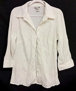 Unique spectrum 1X white crinkle embellished button down long sleeve top - Picture 1 of 7