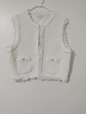 Chaqueta Chaleco J.Crew Texturizada Mediana En Fino Bouclé De Colección Bordes Fray Naturales Nueva con Etiquetas Foto 1 de 4