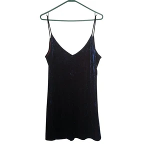Abito slip vintage California Dynasty velluto schiacciato scollo a V lingerie blu navy Y2K Glam - Foto 1 di 8