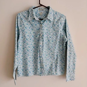 Camicia Oxford LL Bean blu floreale senza rughe con bottoni MEDIA - Foto 1 di 11