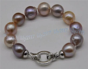 12-14mm Natural Pink Purple Multicolor South Sea Edison Pearl Bracelet 8 inches - Picture 1 of 6