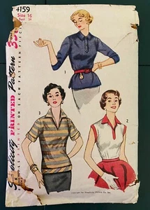 RARE VINTAGE 1950s SIMPLICITY SEWING PATTERN 4159 SUMMER POLO SHIRT/TOP BUST 34" - Picture 1 of 2