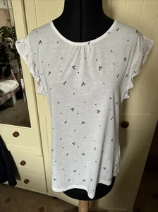 TRESPASS Preloved White Blue Cotton Blend Jersey Cap Sleeve T Shirt Size M - Picture 1 of 10