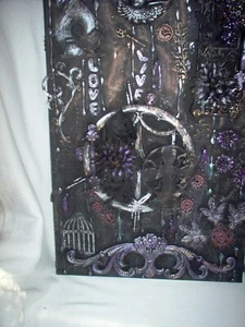 New Hand created Steampunk/altered art, black wall art. 16 x 24 - Picture 1 of 4