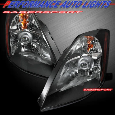Set of Pair Black Headlights (Halogen Version) For 2003-2005 Nissan 350Z Base - Image 1 of 3