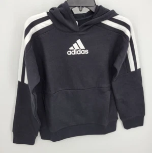 Adidas Hoodie Boys Girls Youth Medium Black White Center Logo Pullover NWT - Picture 1 of 9
