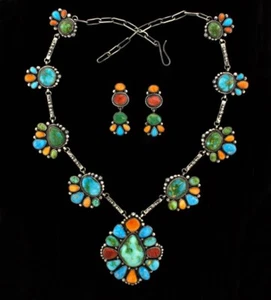 Multi-Color Stone Cluster Necklace With Matching Earrings By Diane Wylie - Picture 1 of 4