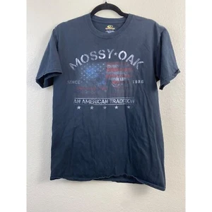 Mossy Oak Graphic T-Shirt Mens Medium Black Casual Flag Americana patriotic - Picture 1 of 9