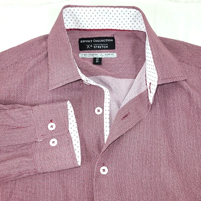 Report Collection Stretch Slim Men Shirt Sz S 15" 33" Long Sleeve Contrast Trim - Image 1 of 4