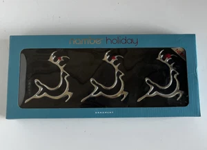 NEW Nambe Holiday Mini Reindeer Ornament, Set of 3, Silver Plate - Picture 1 of 4
