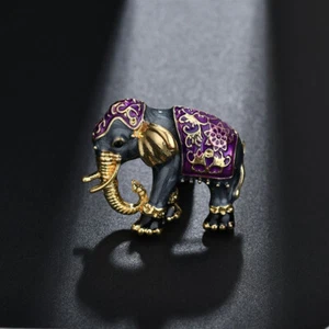 Vintage Enamel Crystal Elephant Animal Brooch Pin for Women Men Jewelry Chic FI - Picture 1 of 16