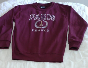 Paris France Embroidered Sweatshirt Long Sleeve Maroon GBL Industry Size S