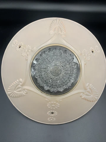 Vintage Ceiling Mount Hanging Light 3 Chain Shade Flower Frosted Pink Scallop Cover