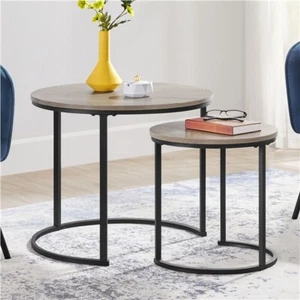 Mesa de Centro Nido Redonda Set de 2 Mesa de Centro Maderna 60x60x50,5cm Gris - Imagen 1 de 12