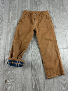 Carhartt Kids Sz 5 Tan Canvas Carpenter Flannel Lined Pants - Picture 1 of 10