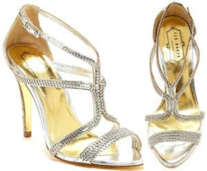 Ted Baker Tilbey SILBERNE Ledersandalen Größe 9,5 M -- 199 $ jetzt 69,99 $ (65 % RABATT) - Bild 1 von 5