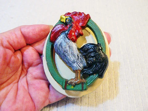 RARE ANTIQUE HUBLEY ROOSTER CROWING w/ GREEN RING CAST IRON DOOR KNOCKER 1930's Cover