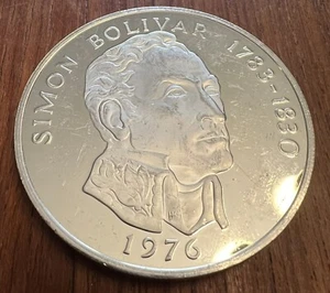 1976 ARGENTO PANAMA PROOF 20 BALBOAS SIMON BOLIVAR 3,85 OZ - Foto 1 di 2