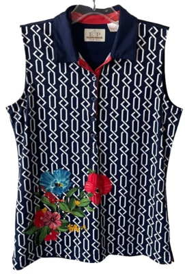 EP Pro Tour Tech Top Tenis Golf Sin Mangas Pequeño Azul Marino Blanco Patrón Foto 1 de 4