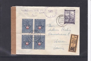 Zensurierter Reco Brief von Wien in die Schweiz vom 23.6.50 mit 4er Block - Picture 1 of 3