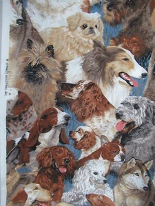 VTG RARE LARGE DOG PRINT on Blue Springs Industries Cotton Fabric SBTY X 44" - Picture 1 of 8