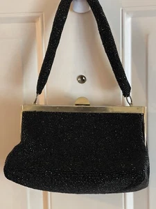 Vintage Fre-Mor Handtasche mit schwarzen Glasperlen und Spiegel - Bild 1 von 6