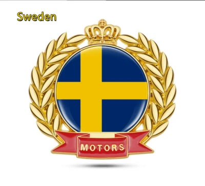 3D Metal Golden Sweden Flag Crown Car Emblem Fender Trunk Badge Decal Stickers — 第 1/4 张图片