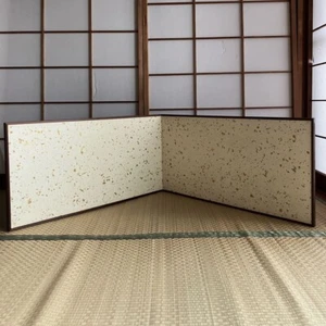 Vintage Japanese Folding Screen – Gold Fleck Washi Paper Design | Byobu - Picture 1 of 12