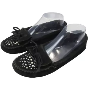 Mocasines Minnetonka para mujer talla 8,5 negro gamuza cuero sin cordones mocasines tachuelas - Imagen 1 de 12
