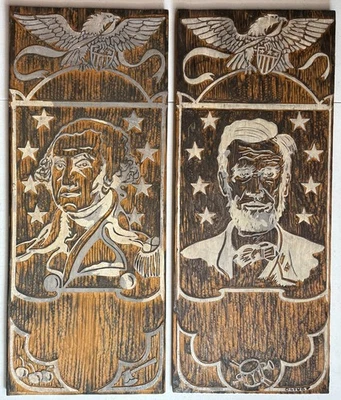 Set of Bicentennial Folk Art Woodcuts– Washington & Abe Lincoln VT Artist c.1976 - Image 1 of 4