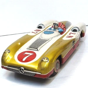 Raro coche de carreras de hojalata plateado vintage Marusan Mercedes Benz 300SLR juguete de fricción Japón - Imagen 1 de 10