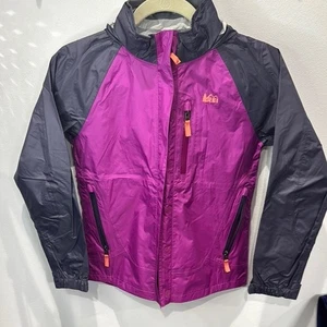 REI Rain Jacket Lightweight Packable Purple Gray Girls Size M (10-12) - Picture 1 of 7