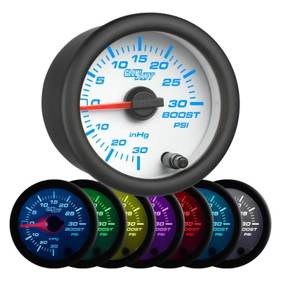 52mm GlowShift White 7 Color Series Turbo Boost Vacuum Pressure Gauge w 7 Colors - Image 1 of 4